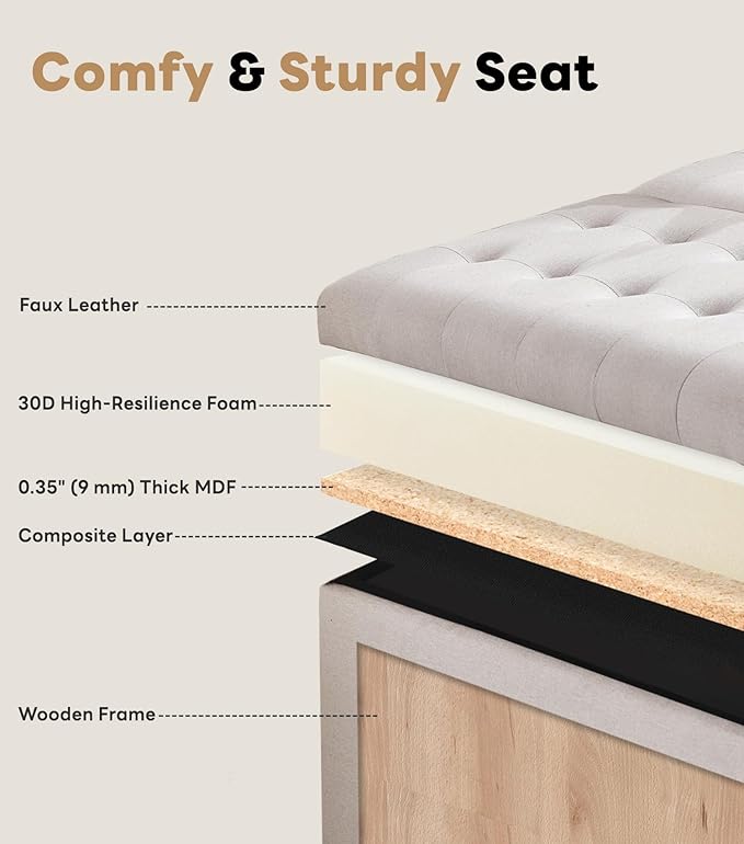 Tbfit Large Square Storage Ottoman Bench, Tufted Upholstered Coffee Table