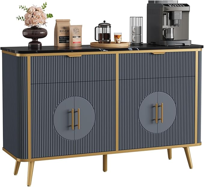 47.2" Buffet Storage Cabinet, Modern Fluted Coffee Bar Station