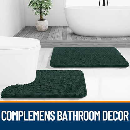 OLANLY Bathroom Runner Rugs 44x24, Soft Absorbent Chenille Bath Rugs, Rubber Backing Quick Dry, Machine Washable Long Bath Mats for Bathroom, Tub and Shower, Home Decor Accessories, Blackish Green