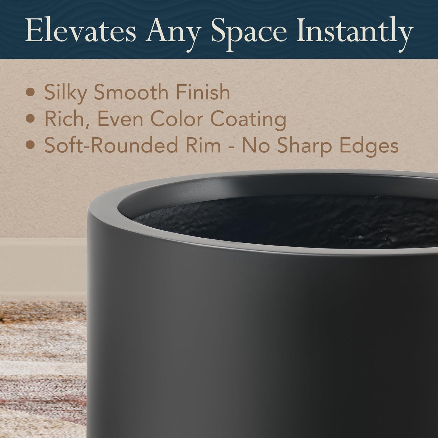 KUTE NEST 19.5" H x 9.8" D Premium Tubo Fiberstone Cylinder Tall Planter with Drainage Hole, Weather Resistant for Indoor and Outdoor Use, Included 2 Extra Coco Mats (Black, 8.2" Pot Opening)