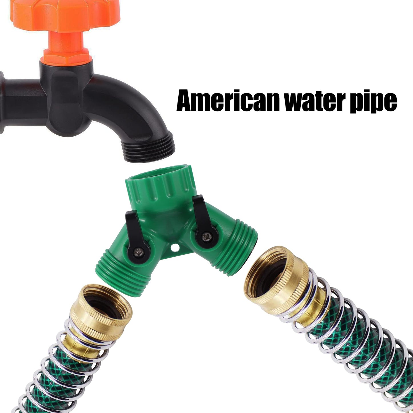 FULAIERGD 2 Way Y Water Splitter Connector for 3/4" Inch Garden Hose Spigot Faucet，with US Standard 3/4" Female GHT to 1/2' Hose Adapter for Drip Irrigation Tubing (.52" ID,.58" –.62" OD)