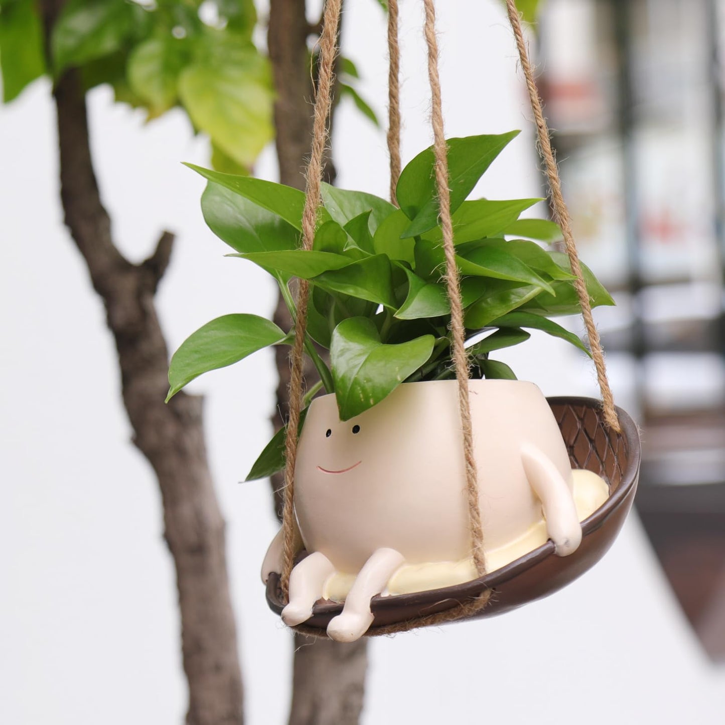 NINIPAPA Hanging Swing Chair Planter Pot Smile Face Plant Pot for Indoor Outdoor Plants Cute Head Flower Pots for Succulent String of Pearls Unique Gift on Mother's Day, Birthday, Christmas