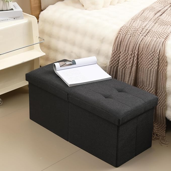 Storage Ottoman Bench Foldable Seat Footrest Shoe Bench End of Bed Storage