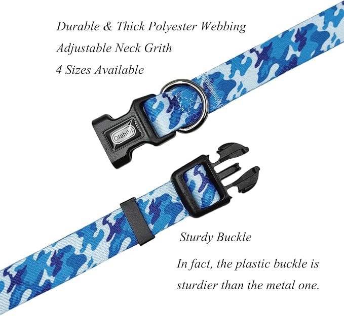 Dog Collar Leash Set, Camouflage Pattern, Polyester Material, Adjustable Collar and 5ft Matching Leash, for Puppy Dogs.(XS, Blue Camo)