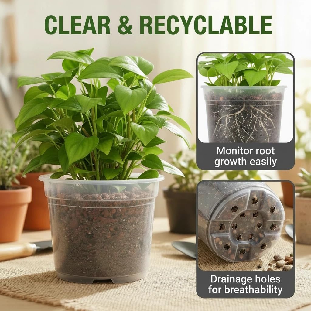 6/7/8/10 Inch Large Clear Nursery Pots with Drainage, 12 Pack Plastic Pots for Plants,Seedling Starter Clear Nursery Pots for Succulents, Flower & Vegetable, Indoor Outdoor Gardening