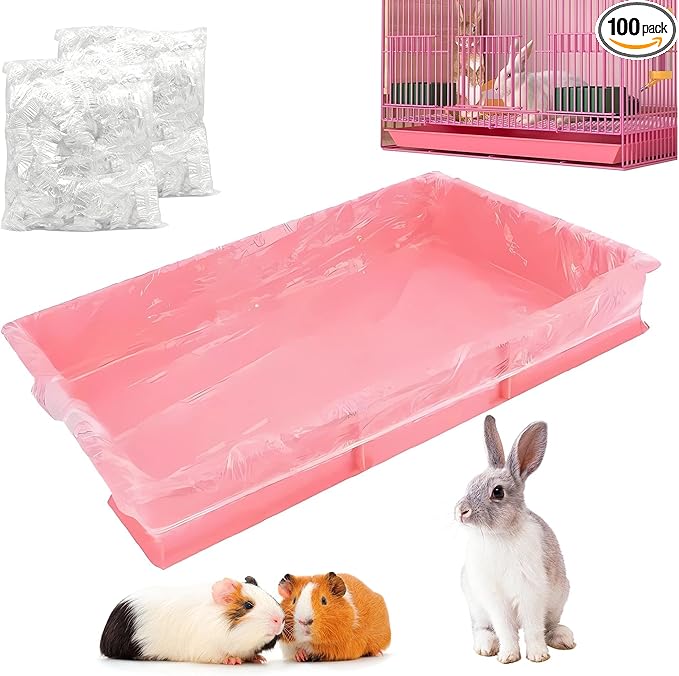 Disposable Cage Liner Bags (100-Pack) – 27'' X 19'' Clear Plastic Rabbit Cage Liners, Leak-Proof Toilet Film for Bunny, Guinea Pig, Hamster, Hedgehog & Small Animals – Universal Crate Tray Covers for