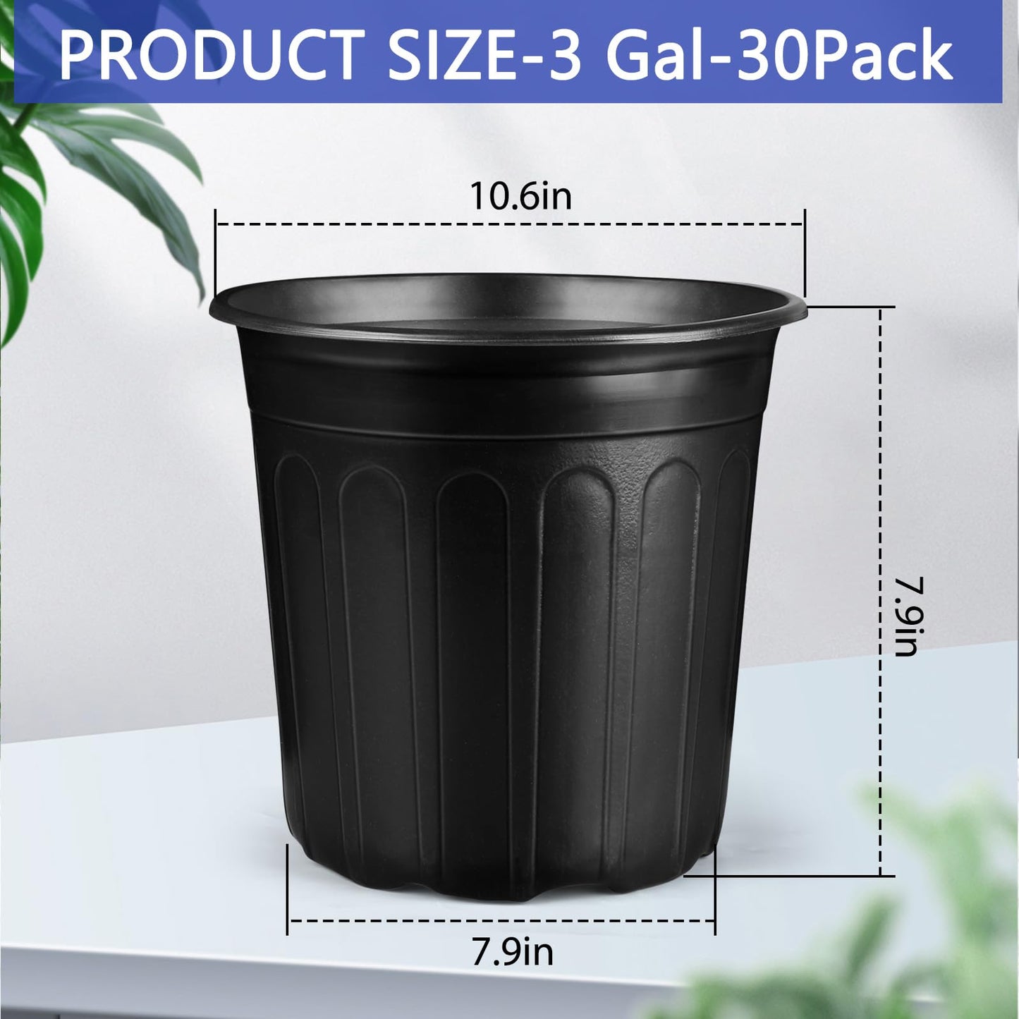 HQAUT 3 Gallon Pots for Plants, 10.6 Inch Gallon Nursery Pots with Drainage Holes, 3 Gallon Plastic Plant Pots for Cuttings, Seeding, Succulents, Transplanting