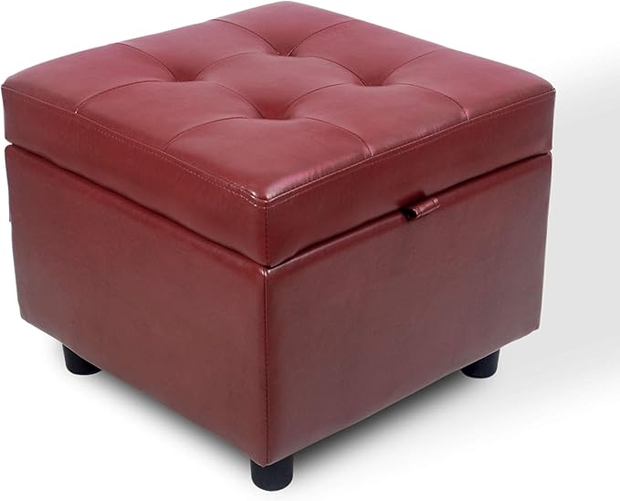 H&B Luxuries Tufted Leather Square Flip Top Storage Ottoman Cube Foot Rest