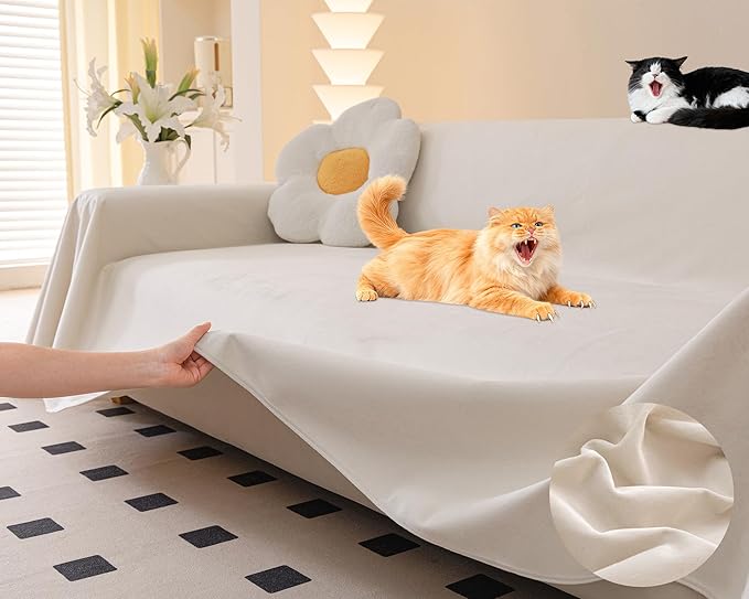 Loiion Velvet Sofa Cover, Ultra Soft Waterproof Non-Slip Couch Cover