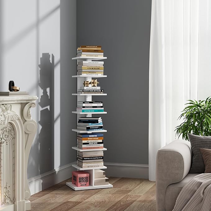 TUTOTAK Narrow Bookshelf, 8-Tier Bookcase, Spine Book Shelf