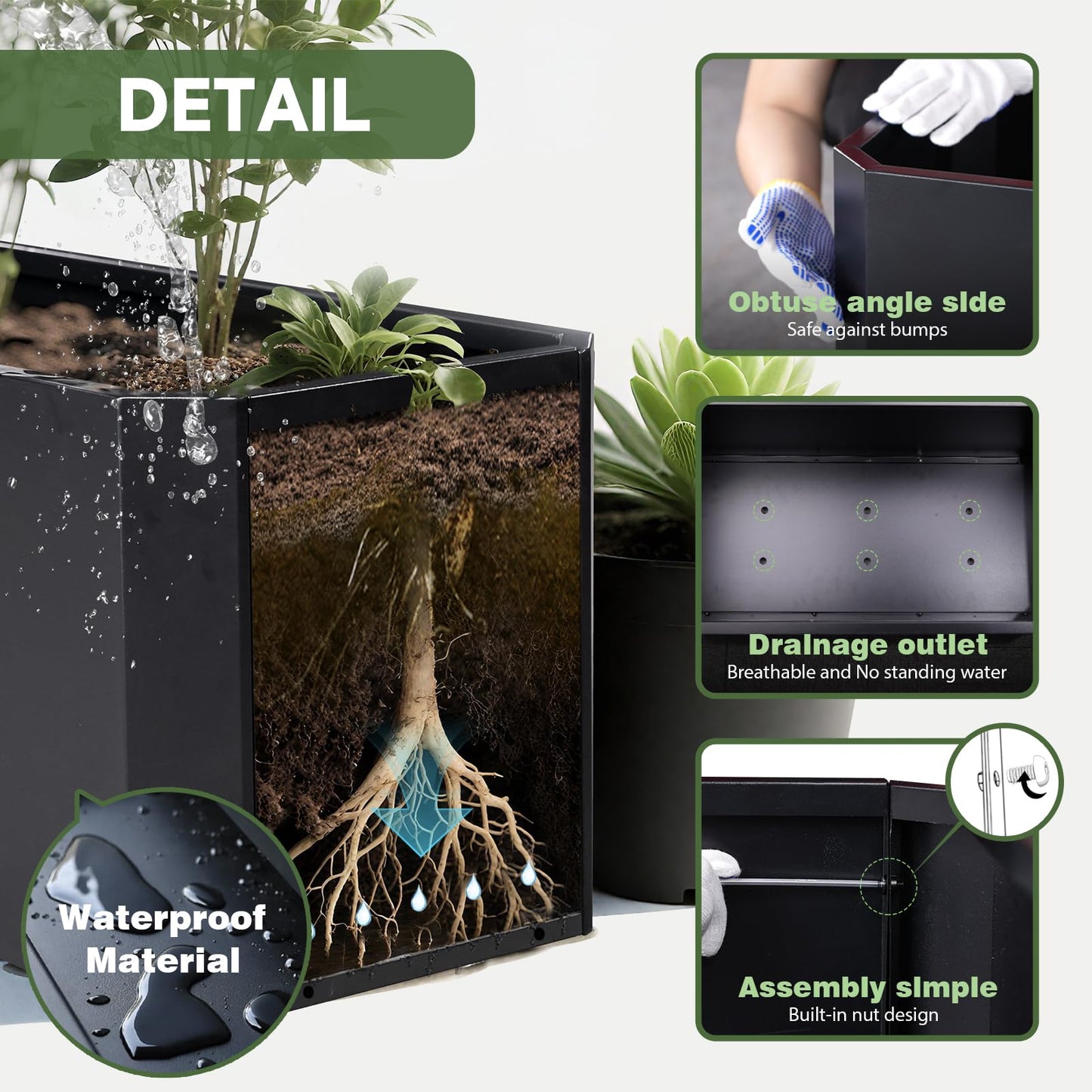 GJWCVL Steel Planter Box-36"x15"x15"-Large Rectangular Planter Indoor or Outdoor Black Matel Planter Box Commercial Residential for Patio Porch Deck Home Backyard