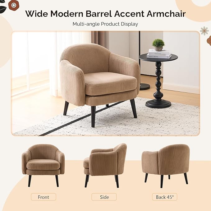 VINGLI 30.3" Wide Modern Barrel Accent Armchair