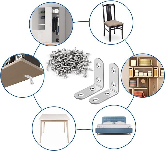 16 Pcs L Bracket Stainless Steel Corner Brace Sets, 90 Degree Right Angle
