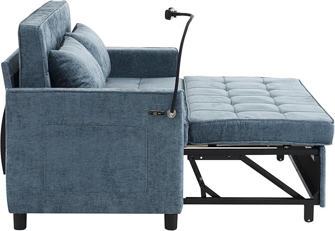 3 in 1 Convertible Sleeper Sofa Bed, 56.9" Small Pull Out Couch Bed