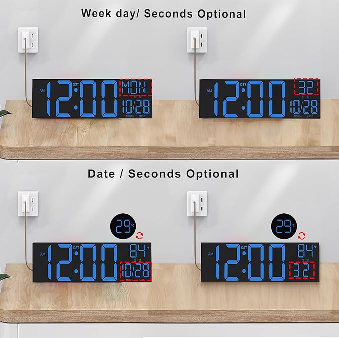 JALL 30" Extra Large Digital Wall Clock, Giant LED Wall Clock with Remote Control, Digital Clock with Jumbo Numbers for Living Room, Gym, Warehouse, Office, Home Decor, Plug-in, Blue