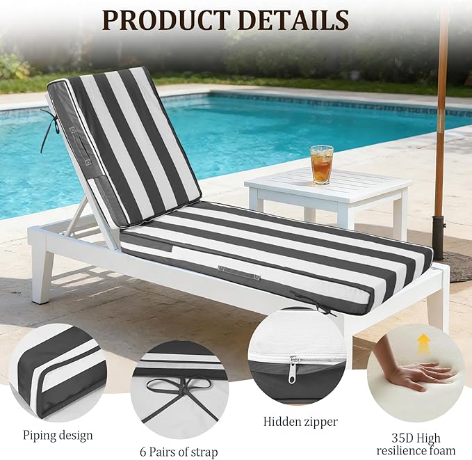 72x21x4in Lounge Cushions for Outdoor Furniture, Outdoor Lounge Chair Cushions