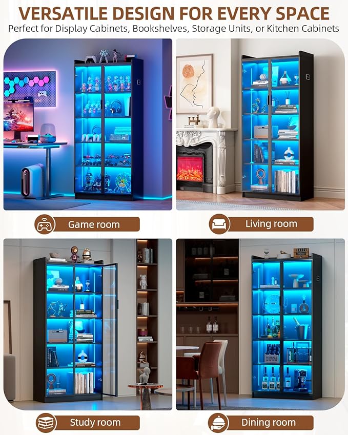 Dystler Display Cabinet with Glass Doors and Shelves, 5 Tier Display Case