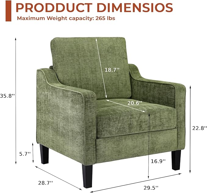 TLSUNNY Mid-Century Accent Chair, Modern Upholstered Chenille Armchair & Padded