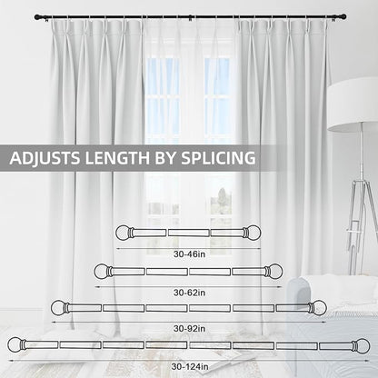 Thestoa 2 Pack Black Curtain Rods for Windows 66 to 120 Inch, 5/8" Diameter Matte Black Small Curtain Rods for Bedroom, Living Room, Kitchen, Outdoor, Farmhouse, Cafe