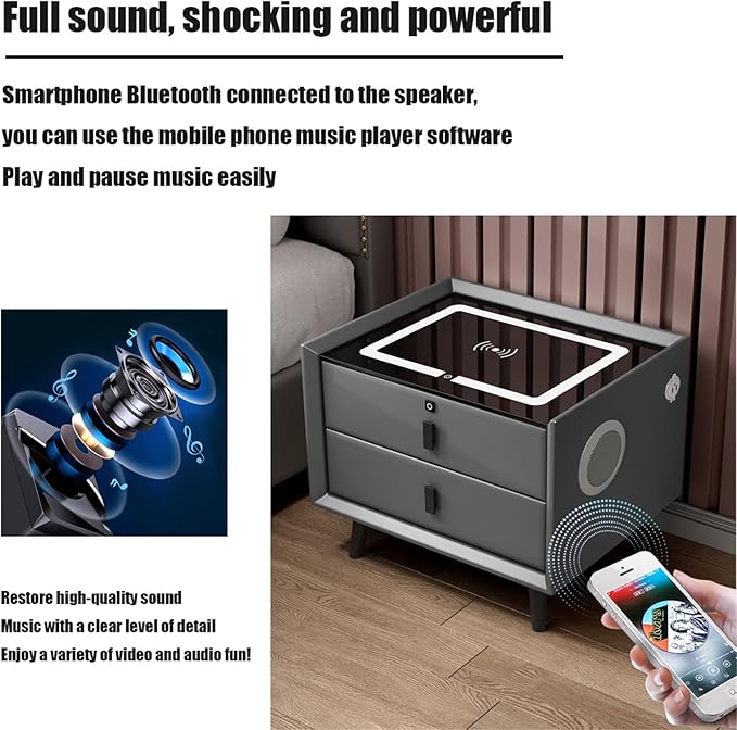 Smart Bedroom Nightstand with Fingerprint Lock and Adjustable LED Lights