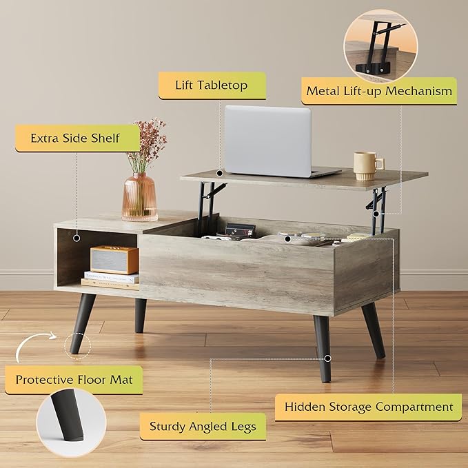 WLIVE Coffee Table for Living Room, Lift Top Coffee Table