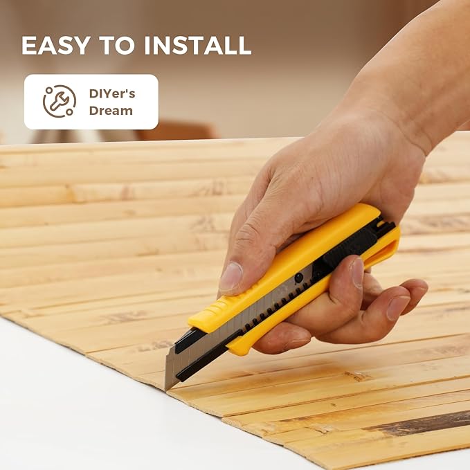 OUZUGIE 1 Pack 96x48 Inch Natural Bamboo Wall Panel – Yellow Burned Pole Wrap