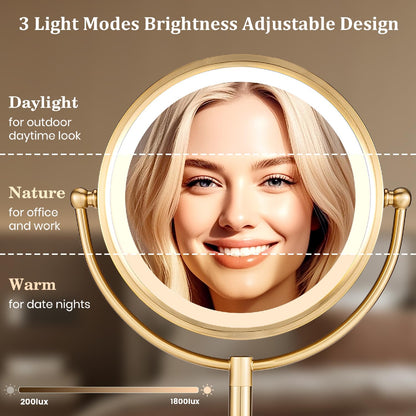 Professional 8.5" Large Lighted Makeup Mirror with Brighter Lights, 1X/10X True HD Magnifying Mirror with 3 Color Dimmable Lights, 90 Shadowless LEDs, 360°Swivel Seamless Vanity Mirror, Pearl Nickel