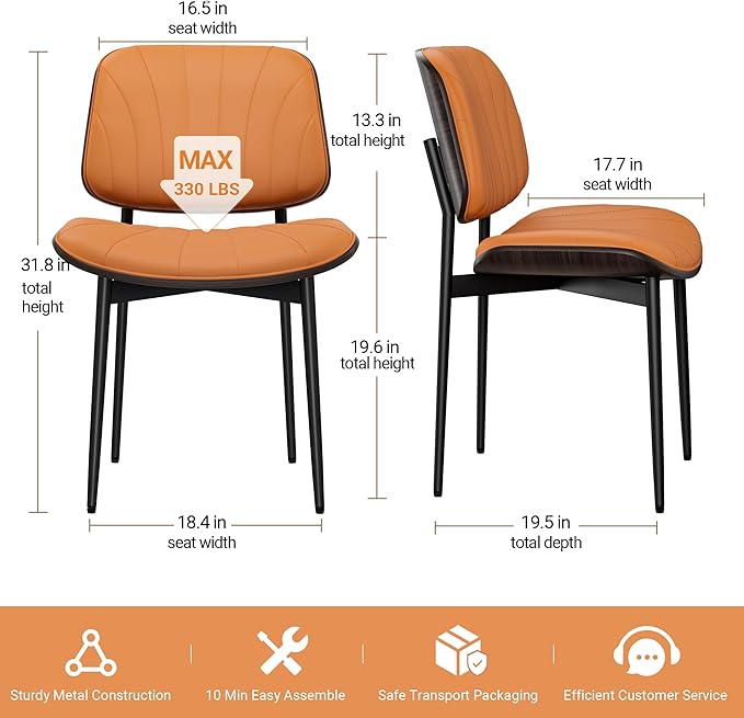 REONEY Dining Chairs Set of 4, Mid-Century Modern Upholstered PU Leather Chairs