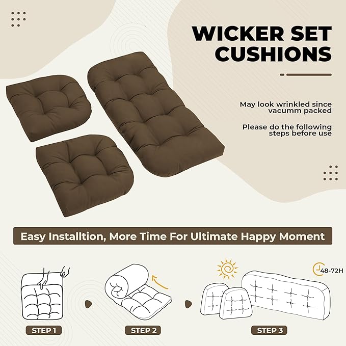 DANGHOOGY Wicker Chair Cushions, Waterproof Outdoor Loveseat Cushions