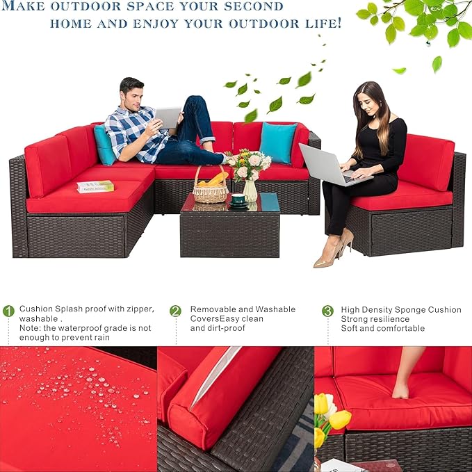 Vongrasig 7 Pieces Patio Furniture Sets, Outdoor All-Weather Wicker Patio