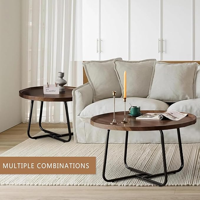 Round Nesting Coffee Table Set of 2, Mid Century Modern, Center