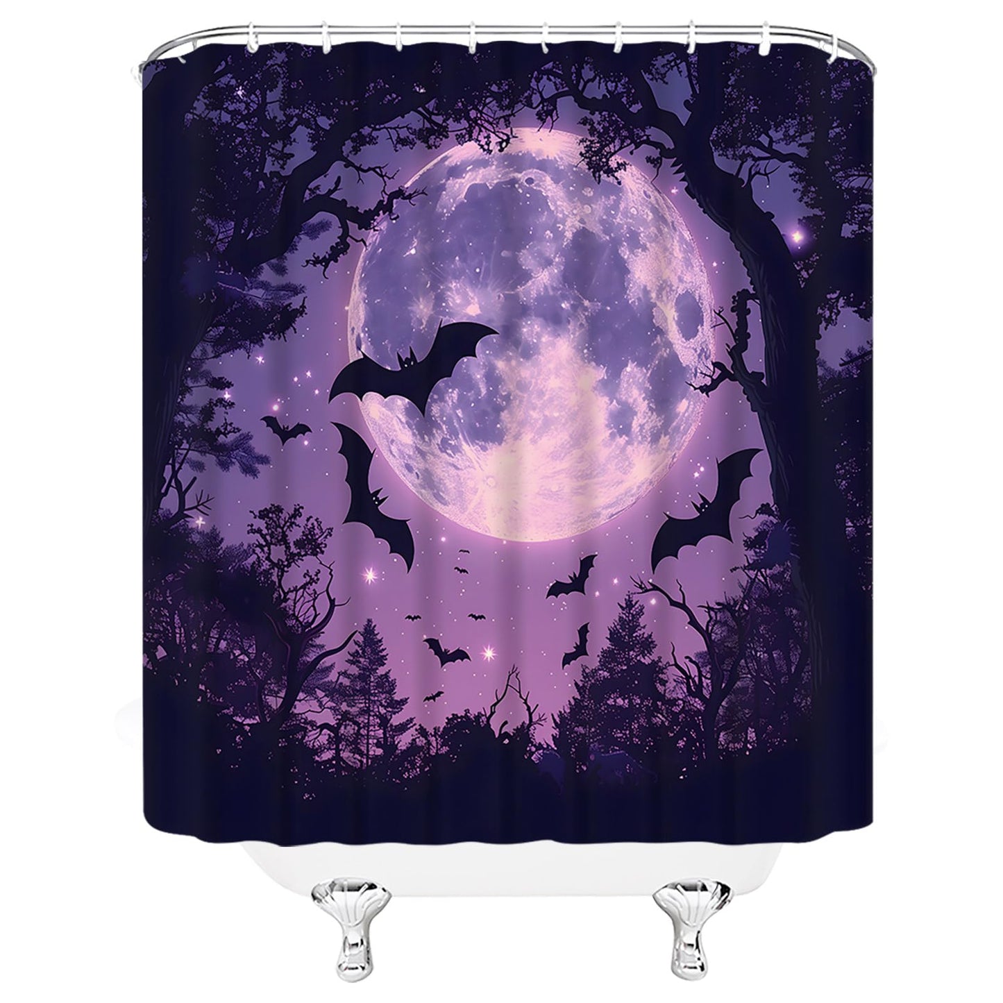 AMFD Spooky Halloween Shower Curtain Scary Bats Purple Black, 70" WX70 H