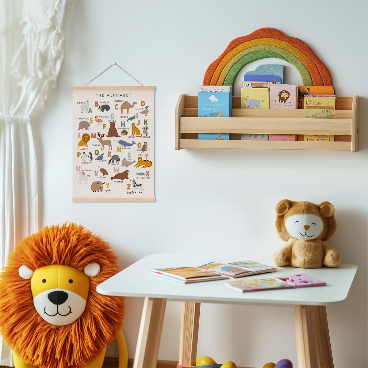 Cute Animal Number Chart Alphabet Poster Hanger, ABC Chart Wall Decor, Toddler Learning Posters, Educational Posters Homeschool Supplies, Wall Art Wall Hanging Banner Home Baby Room Nursery Decor