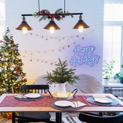 LULANMP Happy Holidays Neon Sign for Wall Decor Dimmable Holiday Neon Lights Blue Christmas LED Sign for New Year Party Home Bar Living Room Offic Decor(16.5''*12.5'')