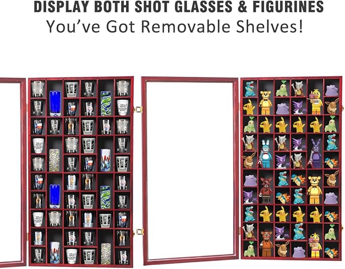 Shot Glass Display Case Large Wooden Cabinet Rack Holder Wall Mounted Mahogany