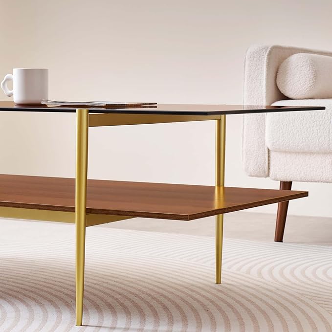 LumFurn Extra Large Rectangle Glass Coffee Table, Mid-Century Modern Design