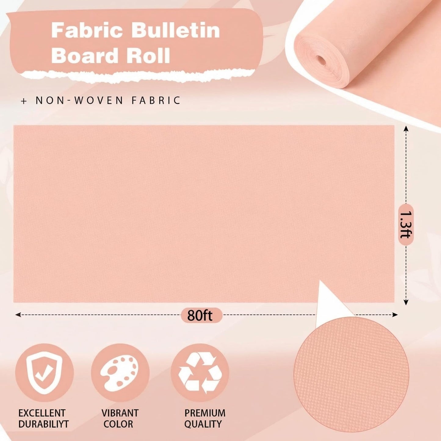 Breling 16 inch x 80 ft Fabric Bulletin Board Roll for Classroom Waterproof Non-Woven Fabric Background Roll Anti-Wrinkle Bulletin Board Background for Back to School Wall Decor DIY Craft(Blush)