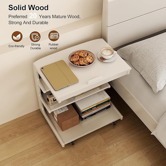 AQIMUELE Rolling Side Table, C Shaped End Table, C Table