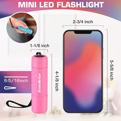 EverBrite Mini Flashlight 3-Pack, Small Flash Lights 9 AAA Batteries Included, Pink/Green/Blue LED Flashlights with Lanyard for Camping/Emergencies