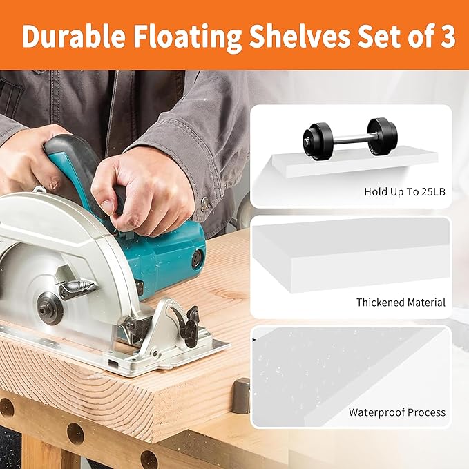 Upassion Floating Shelves for Wall Set of 3, Frame Display White Floating Shelf