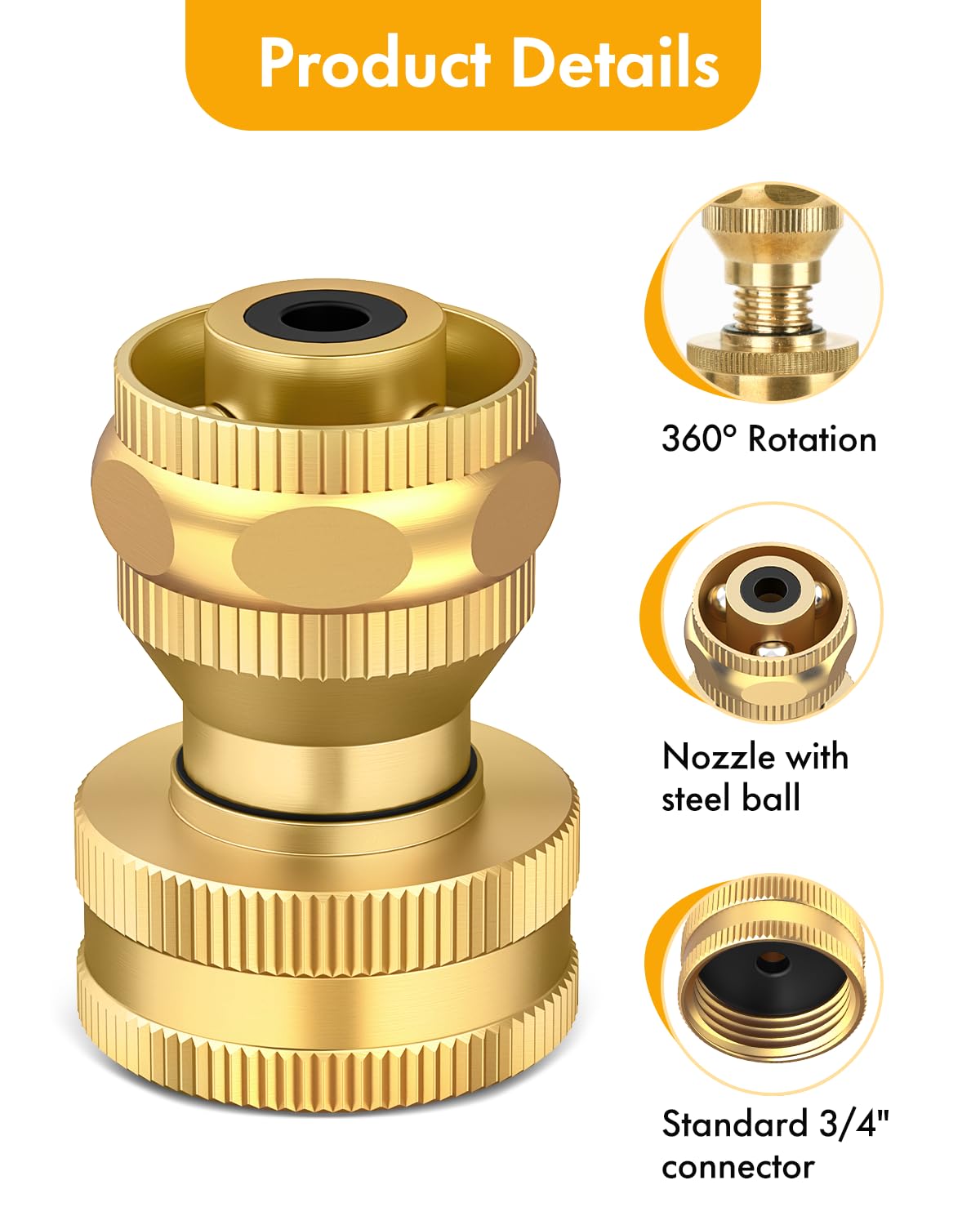 Twinkle Star Brass Hose Nozzle 3 Pack, 3/4 Inch Upgraded Heavy Duty Brass Power Nozzles, Adjustable Twist Pressure Sprayer for Garden, Patio