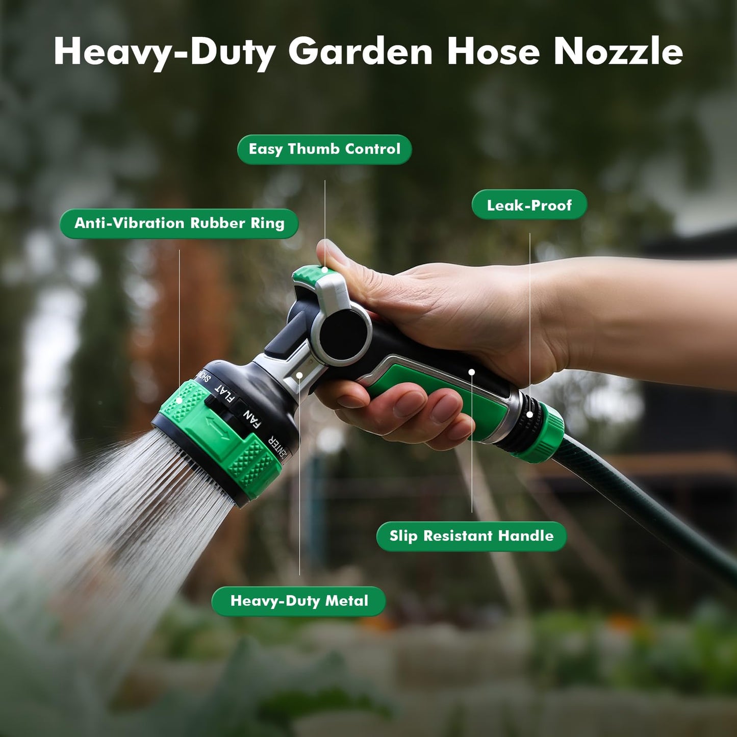 RESTMO 2-in-1 Water Hose Nozzle Heavy Duty, Garden Hose Nozzle with 9 Adjustable Spray Patterns, High Pressure Hose Sprayer Nozzle with Flow Control for Watering Plants & Lawns, Washing Cars & Pets