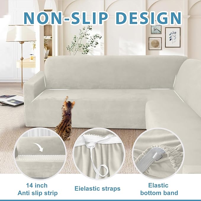 HDCAXKJ Corner Sectional Couch Covers Velvet Stretch L Shape Sofa Cover Soft