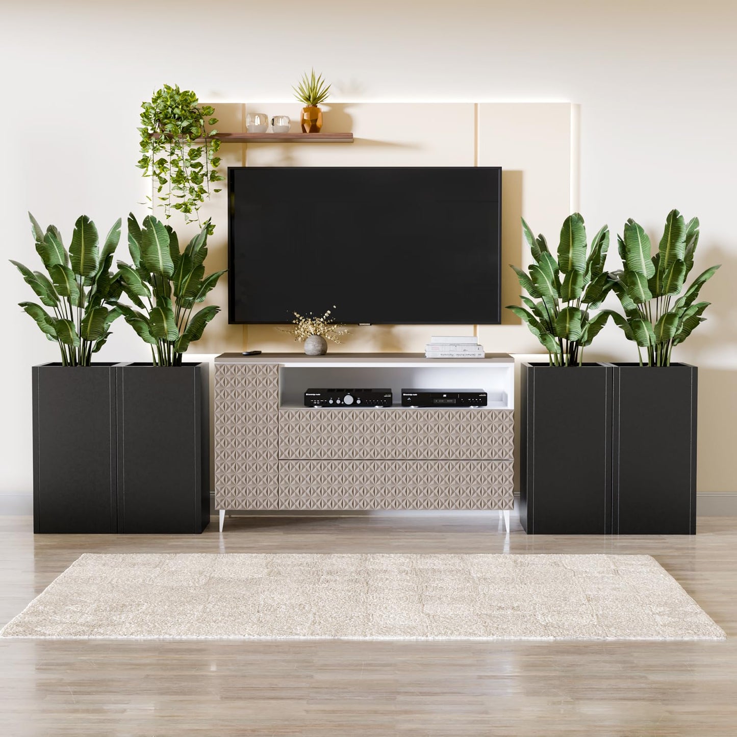 Diyfire Black Tall Metal Planters Box for Outdoor Plants 4 Pack- 23.6" H Steel Tall Square Planter with Removable Insert Shelf, Modern Heavy Duty Pedestal Planter Front Porch Decor Patio Garden