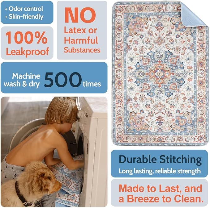Washable Pee Pads for Dogs, 2 Pack Reusable Puppy Training Pads 48"x32" Super Absorbent Waterproof Dog Training Pads, Non-Slip Potty Pads, Whelping Pads Litter Mat Beige