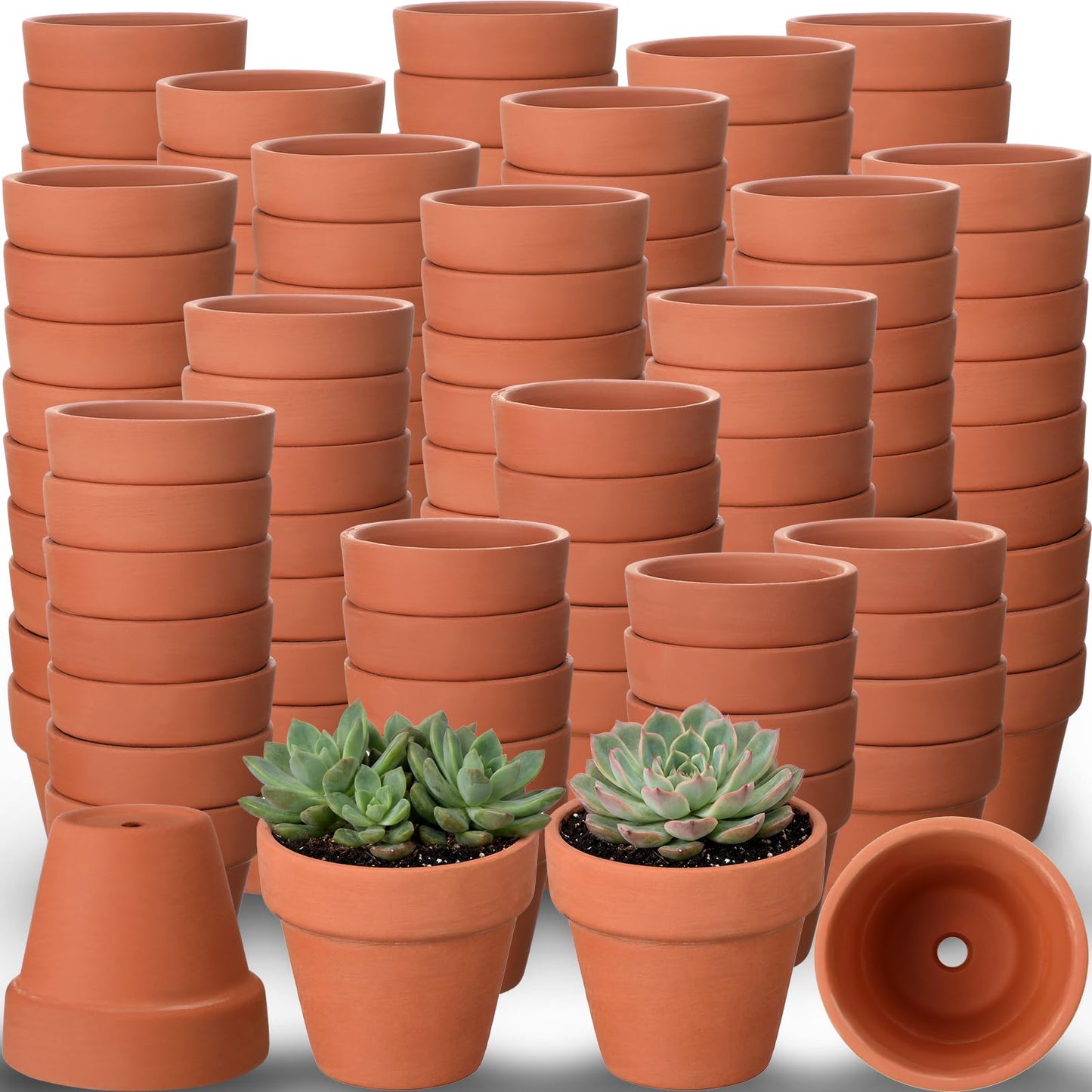 Nuogo 200 Pcs Mini 2" Terracotta Pot Bulk Small Plant Pots, Tiny Clay Pots Nursery Flower with Drainage Holes for Indoor Outdoor Succulent Cactus Plants Crafts Wedding Decorations