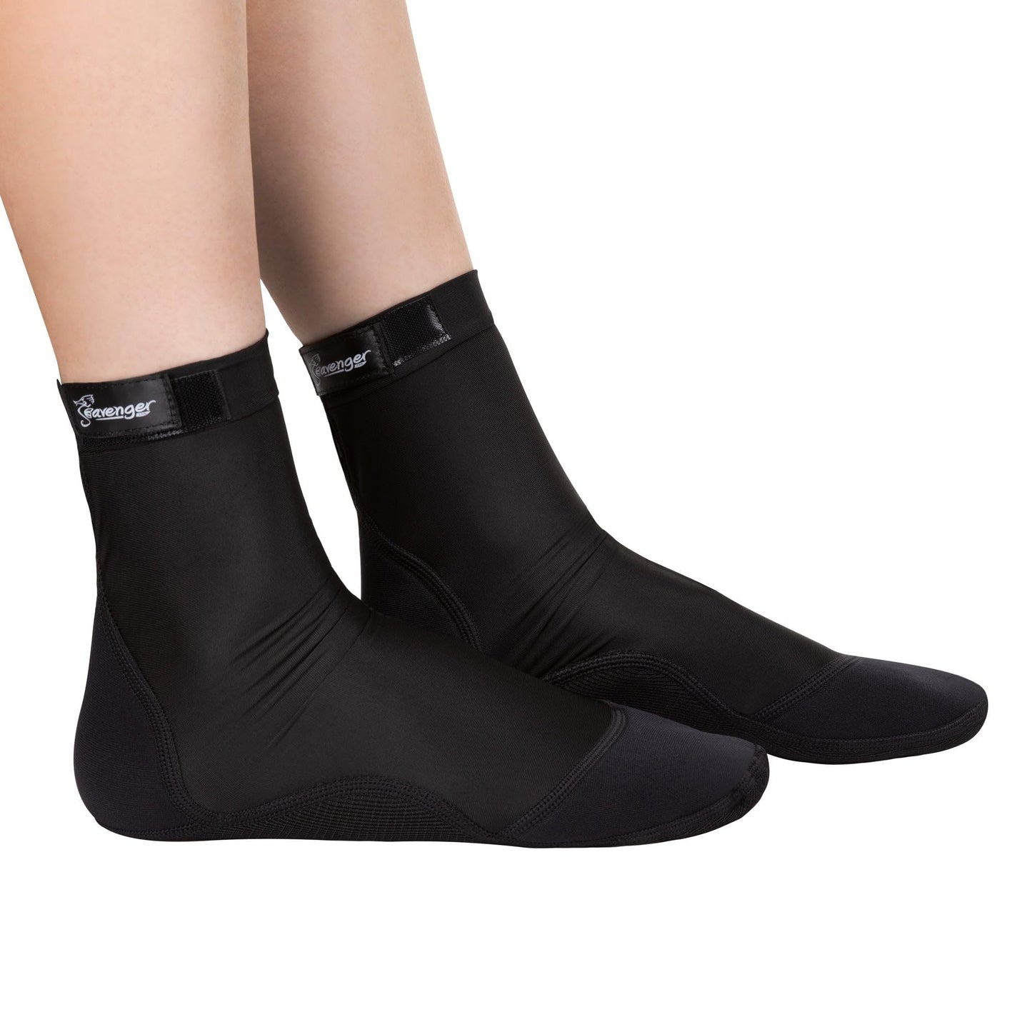 Seavenger High Cut Beach Socks with Grip Sole for Sand, Volleyball, Snorkeling, Diving, Wading (Black, 4X-Small)
