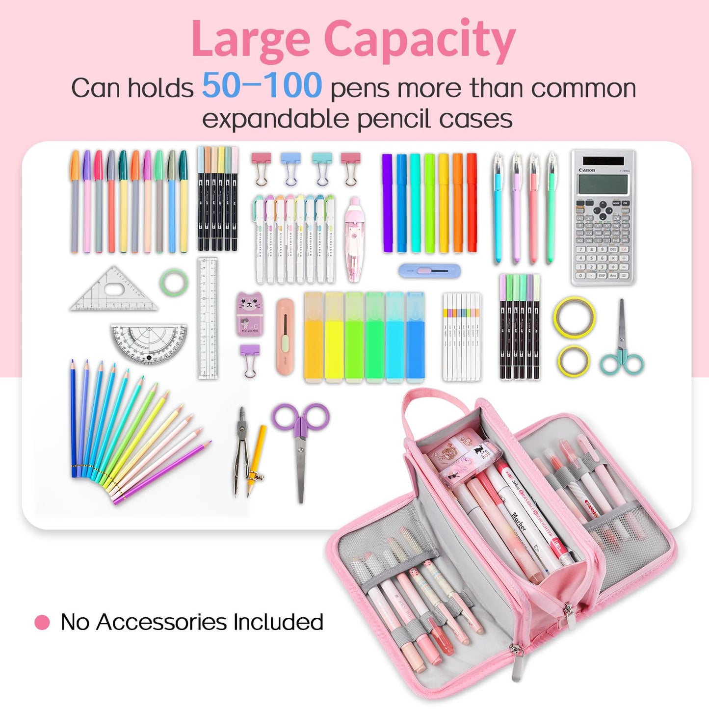 Sooez Large Pencil Case, Big Capacity Pencil Pouch Pen Bag with 3 Compartment, Portable Canvas Stationery Organizer with Zipper, Cute Aesthetic School Supplies for Teen Girls College, Pure Purple