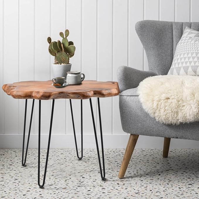 27.5 Inch Live Edge Side Table, Wood Freeform Small End Table