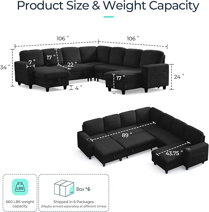 LINSY HOME Sectional Sleeper Sofa